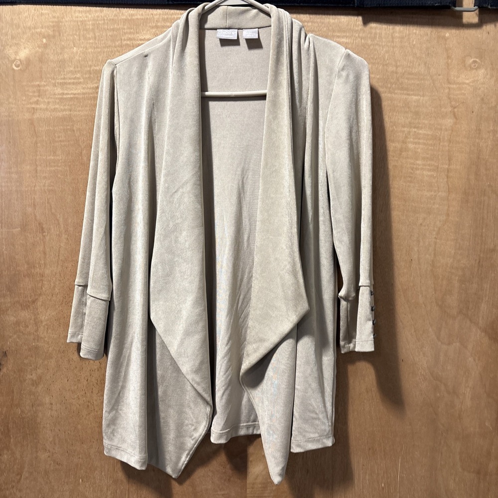 Chico's Open-Front Draped 3/4 sleeves Sweater Open Front Cascade